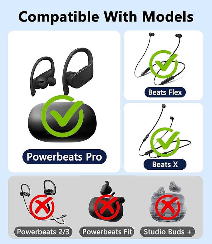 12 Pairs Replacement Ear Tips for Beats Powerbeats Pro/Flex/X Earbuds, Soft Silicone Non-Slip Earbud Accessories, Beats Replacement Tips with Cleaning Kit (Lvory White)