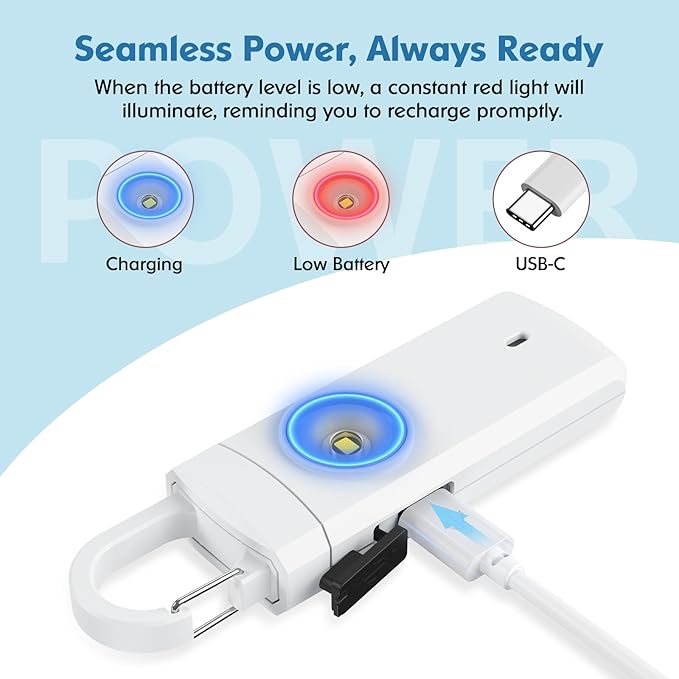 Rechargeable Personal Alarms for Women - Christmas Birthday Gifts for Women, Stocking Stuffers for Teen Girl, Daughter, Safety Keychain Flashlight, Siren Alarm, Travel College Essentials (White)