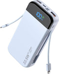 Portable Charger Power Bank 32000mAh with Built in Cables, PD3.0 USB C Fast Phone Charger, 5 Outputs LCD Display Travel Battery Pack Compatible with iPhone, Samsung All Cell Phones (Blue)