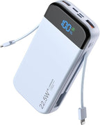 Portable Charger Power Bank 32000mAh with Built in Cables, PD3.0 USB C Fast Phone Charger, 5 Outputs LCD Display Travel Battery Pack Compatible with iPhone, Samsung All Cell Phones (Blue)