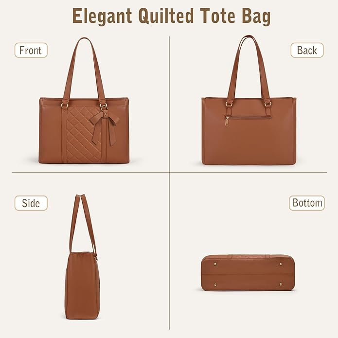 RAINSMORE Laptop Bag for Women 15.6 Inch Work Tote Bags Waterproof Leather Laptop Tote Professional Computer Briefcase