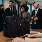 Amari Midnight Blue Suede Leather Tote Bag for Women | Fits 14” Laptop | Ethical Handcrafted Indian Shoulder & Messenger Bag | Soft Genuine Suede | Office, Travel & Everyday Use