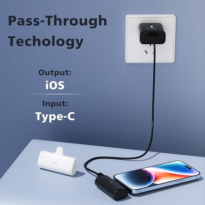 UPEB Small Portable Charger for iPhone 5000mAh 2 Packs with Built in Cable, MFi Certified Compact Power Bank Cordless External Battery Pack for All iPhone Series 14/13/12/11/XR/X/SE/8/7/6 Pro Max