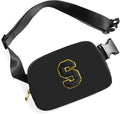 Gitus Belt Bag Fanny Pack Crossbody Bags with Initial Letter Patch Gifts for Wife Older Women Mother Coworker Bridesmaid Anniversary Travel Gifts Beach Gifts (Black-S)