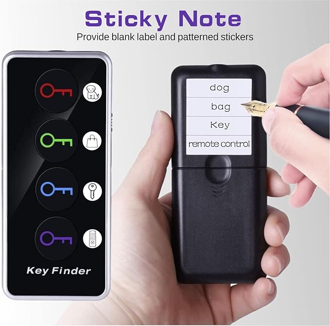 Reyke Key Finder, 80dB+ RF Item Locator Tags with 131ft. Working Range, Wireless Remote Tracker for Wallet, Phone, Glasses, Pet, 1 RF Transmitter & 4 Receivers