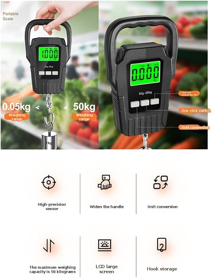 Electronic LCD Digital Hanging Scale 50kg/50g Portable Hook Weighing Balance Luggage Weighting Scale