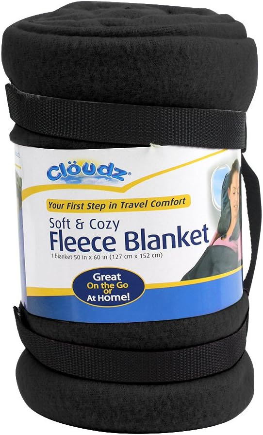 Cloudz Cozy Fleece Airplane Travel Blanket for Your Flight, Car, Camping, Home or Comforting Warmth Anywhere! - Black