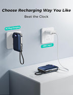 Portable Charger with Built-in Cables & Wall Plug, 10000mAh Power Bank, 4 Outputs 22.5W USB C Fast Charging, Slim Travel Battery Pack with LED Display for iPhone 17/16/15/14, DarkBlue