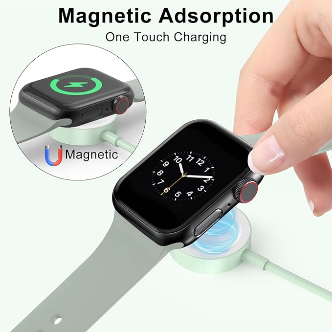 2Pack Green for Apple Watch Charger USB Magnetic Wireless Fast iWatch Charger Portable Compatible with iWatch Ultra/Series 9/8/7/6/SE/SE2/5/4/3/2/1-[3.3FT]