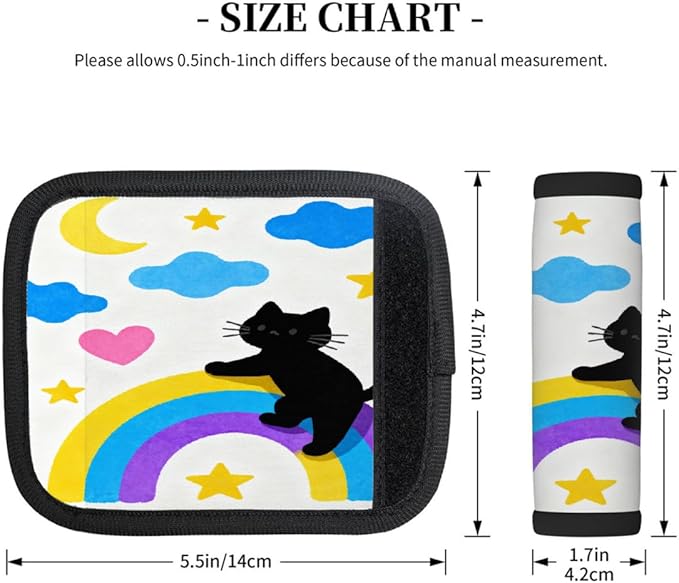 2 Pack Luggage Handle Wrap with Travel Tags - Non-Slip Protective Cover Soft Handle Grips Covers for Suitcase(Rainbow Cloud Cat)