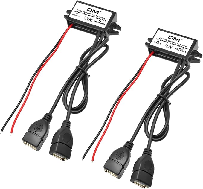 2-Pack DC 12V 20V to 5V 3A USB, Aideepen USB Female DC Converter Adapter Buck Module, for Car Power,Golf Cart Scooters, Motors and DIY(Dual USB Port)