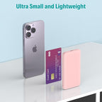 Sethruki Smallest Portable Charger with Built-in Cables 5000mAh,Ultra Slim Power Bank,Mini High Speed External Battery Packs,Lightweight USB C Phone Charger for iPhone Samsung Google Android (Pink)