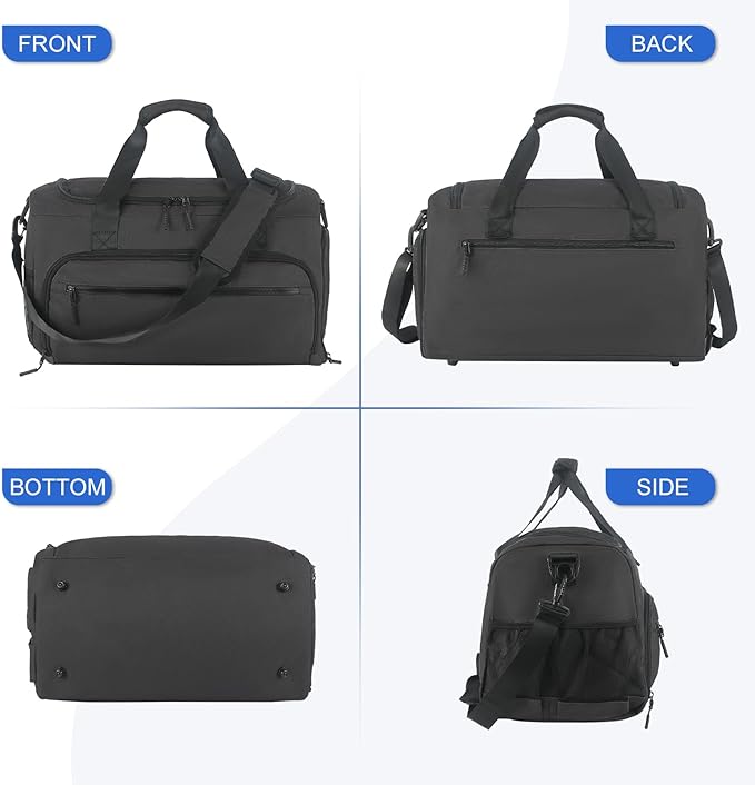 Gym Bag for Men Women, Sport Duffle Bag with Wet Pocket & Shoes Compartment, Water Resistant Overnight Weekender Bag Duffel Bag
