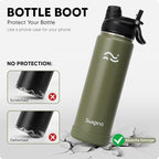 Swigina [2-IN-1 LID] Insulated Water Bottle with Silicone Boot (36hrs Cold/18hrs Hot) - DIY Stickers, Leakproof, BPA Free, 24 oz