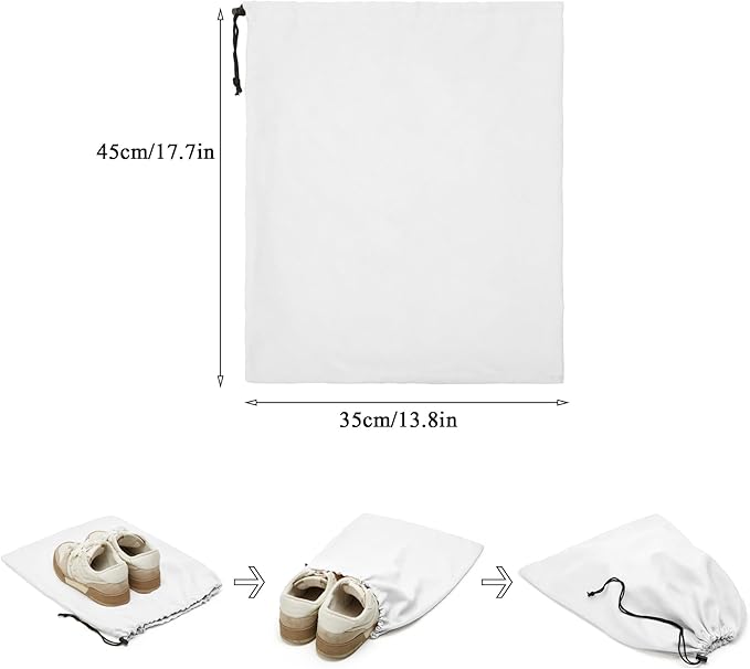 LAKE OF FIRE 4-Piece Travel Shoe Bags for Packing, 17.7" x 13.8" Dustproof Shoe Bags with Drawstring Closure,Washable & Reusable(White)