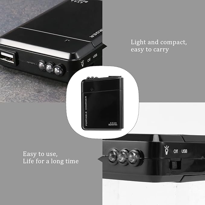 Black 4X AA Battery Portable Emergency Power Charger USB for Cell Phone, 046139
