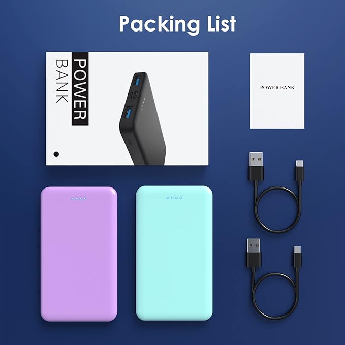 [2 Pack]Portable Charger Power Bank 10000mAh,Slimmer USB C Fast Charging Portable Phone Charger,Travel Essentials Backup External Battery Pack for iPhone 17/16/ 15/14/13/12,Galaxy,Android-Green+Purple