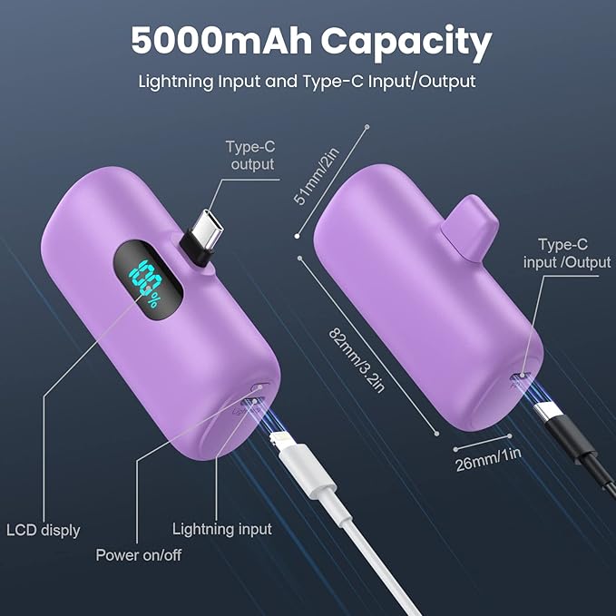 [2 Pack]Small Portable Charger for iPhone 17/16/15 Series,5000mAh 3A PD USB C Power Bank, Mini Travel Essentials Battery Pack for iPhone 17/17 Pro/16/16 Plus/16 Pro/15 Pro Max,Samsung,Android/LG etc