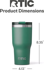 RTIC 30oz Essential Tumbler with Lid, Ceramic Lined, Insulated, Stainless Steel, Metal, Double Wall Vacuum-Insulation, Travel Cup for Iced Coffee, Tea, Hot and Cold Drink, Pine Tree