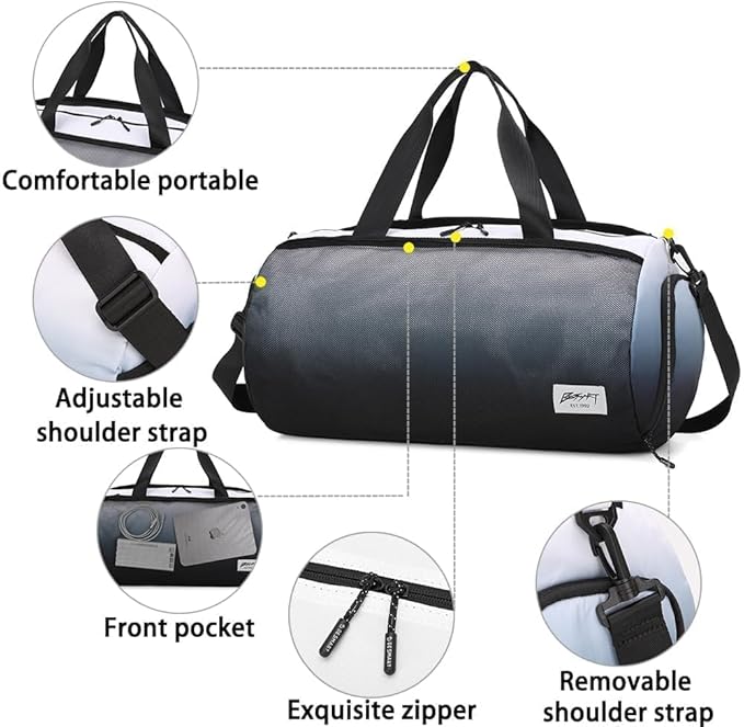 Gym Bags for Men with Side Pocket, 38L Sports Gym Duffle Bag with Wet Pocket&Shoe Compartment, Large Waterproof Sport Duffel Bags for Travel, Sports, Fitness&Workout(Black Gradient)
