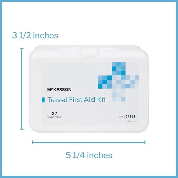 McKesson First Aid Kit - Travel Ready Portable Emergency Supplies for Minor Wound Care - Adhesive Bandages, Gauze Pads, Antiseptic Wipes, Burn Cream - Ideal for Travel, Car & On-The-Go - 37 Pieces