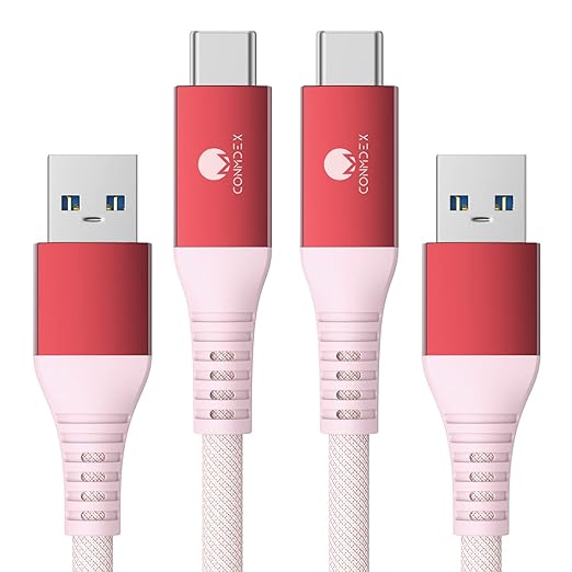 CONMDEX USB C Data Cable [3ft, 2-Pack] 10Gbps USB 3.1 Gen 2 USB to USB C Data Transfer Braided Cord, Android Auto CarPlay Type C Charging Cable for iPhone 17 16 Pro Max Samsung Galaxy S25 S24, Red