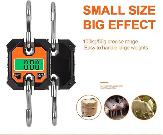 Portable Luggage Scale, Portable Digital Crane Scale Crane Scale 100kg/50g Weighing LCD Digital Industrial Electronic Hanging Scale Heavy Duty Stainless Steel Hook Scales