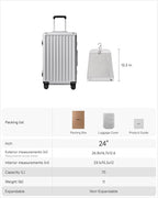 Checked Luggage with Spinner Wheels, 8010S Aluminum Frame Zipperless Polycarbonate Hard Shell Suitcase (ZX-Core, Silver, 24 Inch)