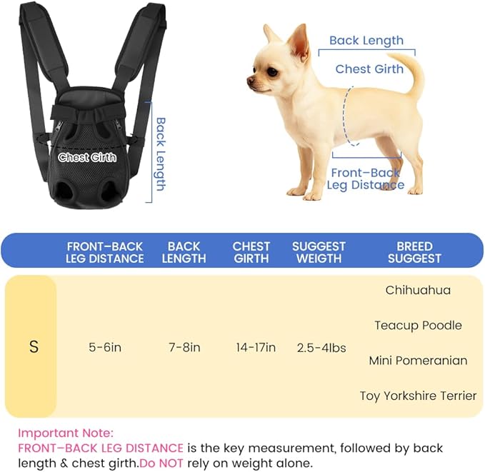 Mosago Dog Backpack Carrier with Thick Padded Bottom Support, Legs-Out Puppy Chest Carrier for Small Dogs 2.5–4 lbs, Adjustable Pet Front Carrier for Walking, Hiking, Camping, and Traveling