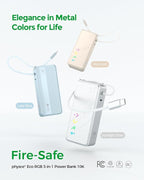 Eco RGB 3-in-1 Power Bank 10K, 9,600mAh 30W Portable Charger, Built-in USB-C Cable and Foldable Plug, Fast Charging Battery Pack, Travel Essential for iPhone 16/15, MacBook (Starlight Silver)