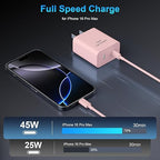 iPhone 17 16 15 Charger Fast Charging, 45W Dual USB C Android Phone Charger Block with 10FT Long Type C Cable Cord for Apple iPhone 17/Pro/Pro Max/Air/16/15 Plus/iPad/S26 Ultra/S25/S24/S23/S22(Pink)