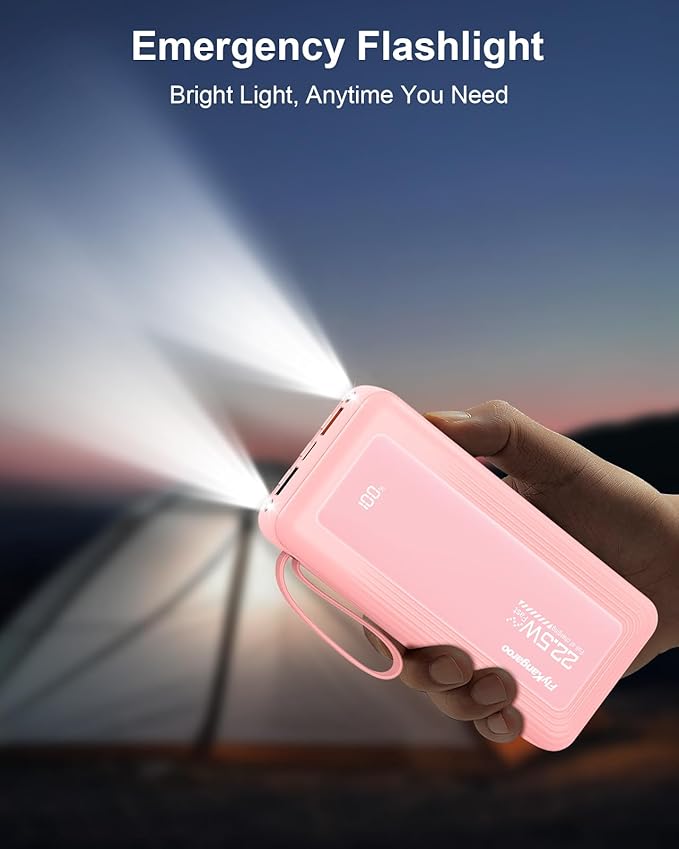 Portable Charger with Built in Cables, Slim 20000mAh Fast Charging 22.5W Power Bank USB C LED Display Battery Pack 6 Outputs & 2 Inputs for iPhone Samsung Pixel LG Moto iPad