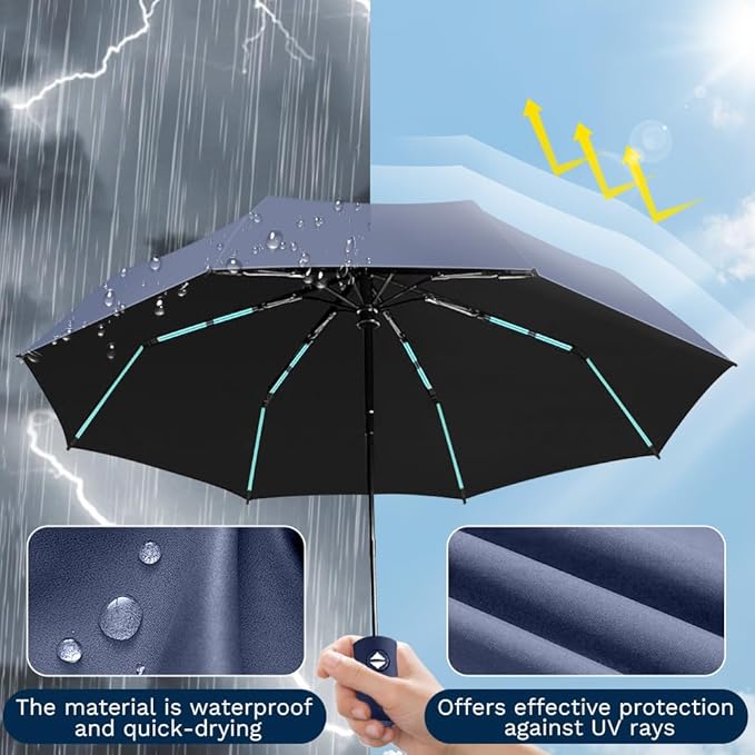 YINBAOGE Compact Travel Umbrella, Automatic Folding Windproof 8 Ribs, Lightweight Small Portable Parasol for Rain & Sun with UV Protection, Fits Car, Backpack, Purse, Men & Women