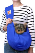 Tomkas Small Dog Cat Sling Carrier Puppy Purse Travel Wrap Soft Crossbody Pet Bag (Royal Blue, M - Zip Pocket & Adjust Strap)
