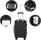 French Connection St. Martin Carry-On Luggage with Cup Holder/USB Ports, Black
