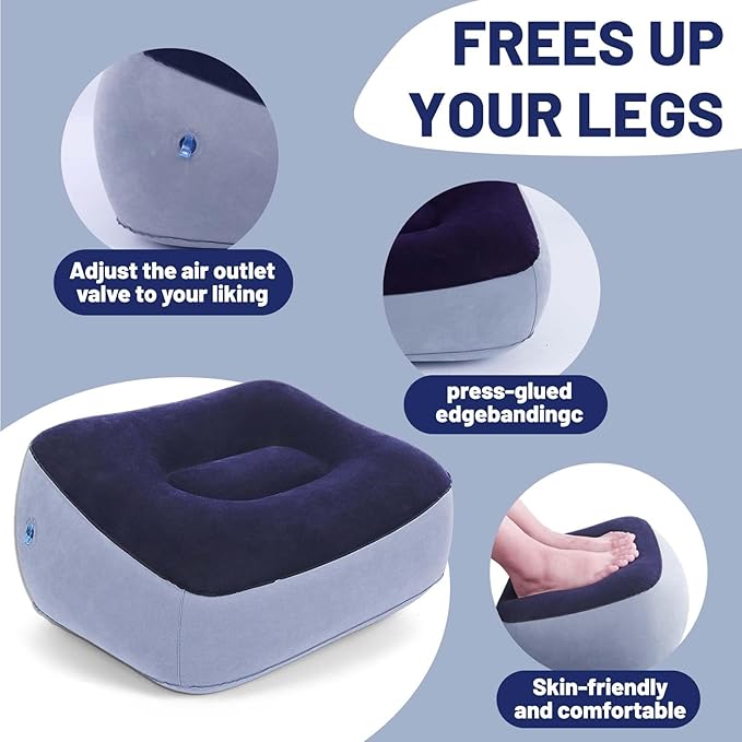 Inflatable Foot Rest for Travel - Adjustable Height Leg Pillow for Airplane & Car, Portable Foot Stool for Kids & Adults （Multicolor） 2-Count