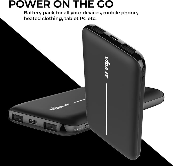 Slim USB 5V 2A Power Bank for Heated Clothing Vest Jacket Battery Pack for Heated Hoodie Coat 10000mAh Portable Phone Charger for iPhone Samsung Cellphone USBC Power Pack for Heated Seat Chair
