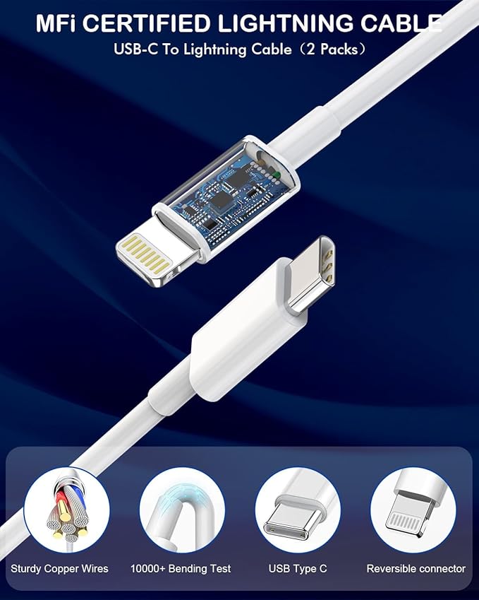 iPhone Fast Car Charger,2Pack Dual Port USB C Car Charger Adapter [Apple MFi Certfied] Super Quick Charging with 2Pack 3.3FT Fast Lightning Cable Compatible with iPhone 14/13/12/11/X/XS/XR/SE/8/iPad