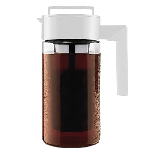 Takeya Deluxe Cold Brew Coffee Maker - BPA-Free Tritan Pitcher with Airtight Leakproof Lid, Silicone Grip Handle, Fine-Mesh Filter - Shatter-Proof, Dishwasher Safe, Made in USA - 1 Quart/White