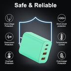 USB C Charger Block, 3-Pack 40W Wall Plug Fast Charging Block, 4-Port PD + QC Power Adapter Type C Charging Blocks Cube, Compatible with iPhone 17/16/15/14/13/12/11/Pro Max, Tablets（Green）