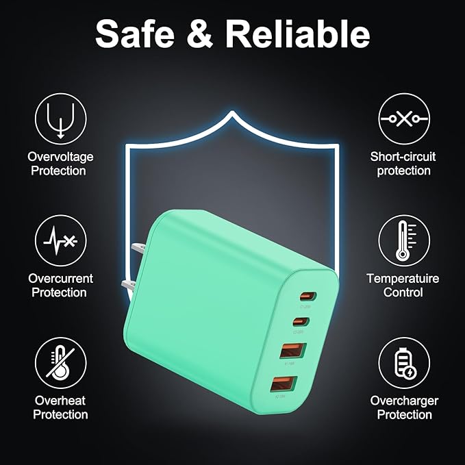 USB C Charger Block, 3-Pack 40W Wall Plug Fast Charging Block, 4-Port PD + QC Power Adapter Type C Charging Blocks Cube, Compatible with iPhone 17/16/15/14/13/12/11/Pro Max, Tablets（Green）