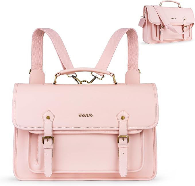 MOSISO 3 in 1 Laptop Bag, 15.6 inch PU Leather Shoulder Bag Briefcase Messenger Satchel Laptop Backpack, 15-16 inch Computer Bags Handbag Bookbag, Pink
