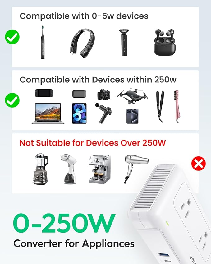 220V to 110V Converter with USB C 35W, Voltage Converter US to Europe for Hair Straighteners, Universal Travel Adapter with 2 USB C Ports & 1USB-A Port, Power Plug Adapter UK/US/AU/EU