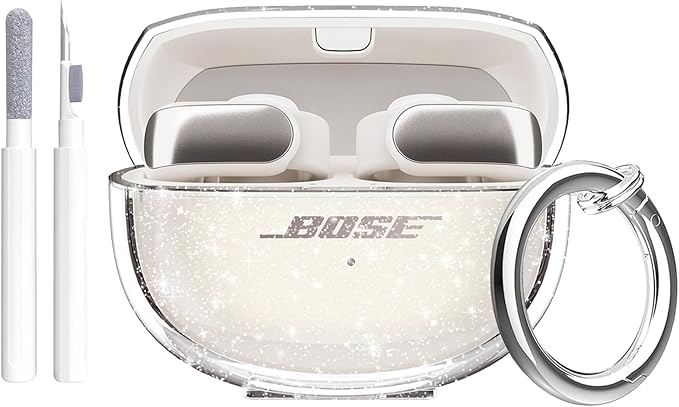 Aircawin for Bose Ultra Open Earbuds Case Glitter,Cute Sparkle Bling for Bose Ultra Open Case Cover 2024,Soft TPU Cover for Bose Open Ear Earbuds Accessories with Carabiner and Cleaning Pen-Glitter