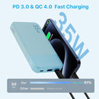 NOBIS Portable Charger, 10000mAh Power Bank Fast Charging, Battery Pack with C to C Cable, Battery Bank with Digital Display for iPhone iPad Android etc (Blue, 35W)
