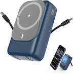 Magnetic Wireless Power Bank 26800mAh, PD 22.5W Type-C Fast Charging Portable Charger 5 Outputs, Battery Pack for Magsafe Built in 2 Cables with Stand LED Display for iPhone 17/16/15/14/13/12-Blue