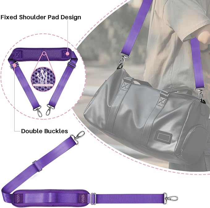 59 Inch Shoulder Straps, Soft with Ultra-Thick Fixed Shoulder Pad, Two Way Independently Adjustable Buckle Replacement Straps for Laptop Bag Messenger Bag Tool Bag Luggage,Purple