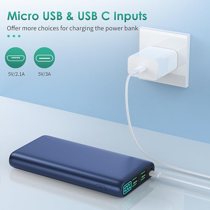 Portable Charger 38800mAh Power Bank with 5 Outputs & 2 Inputs,PD USB C In&Out Fast Phone Charging External Battery Pack Backup,Travel Essential Outdoor for iPhone 17/16,Android Samsung Galaxy-Navy
