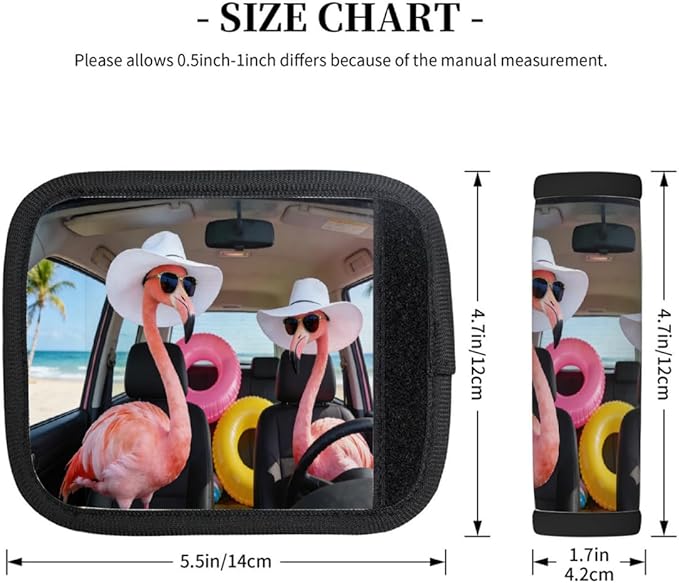 2 Pack Luggage Handle Wrap with Travel Tags - Non-Slip Protective Cover Soft Handle Grips Covers for Suitcase(Funny Flamingos)