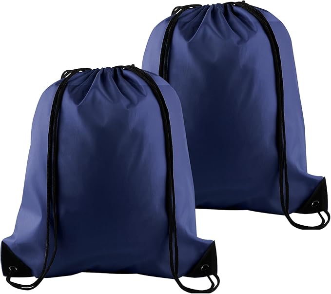 PLULON 2Pcs Drawstring Bags Bulk Navy Blue Drawstring Backpack String Backpack Cinch Sack Sport Gym Backpack Bags for Yoga Traveling Outdoor Sports